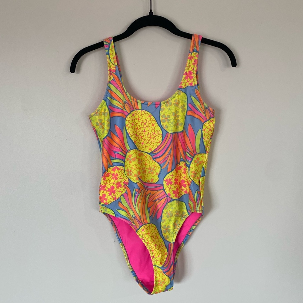Chubbies Pinas Bathing Suit Neon Yellow Pineapple Print One Piece